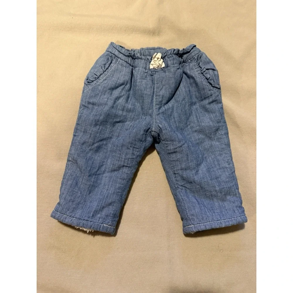 Baby Gap Girls Boys Sherpa Lined Pull On Blue Jean Pants Size 3-6 Months